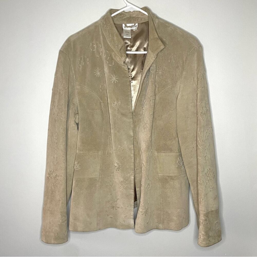 Coldwater Creek Vintage Suede Leather Woven Detail Jacket Size L